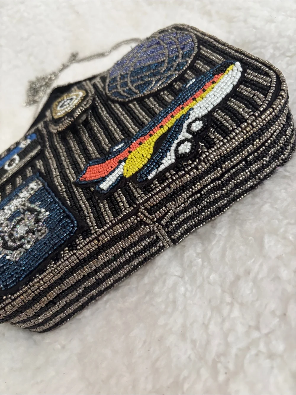 Beaded Travel Motif Crossbody Bag - Black Multi - Picture 7 of 10